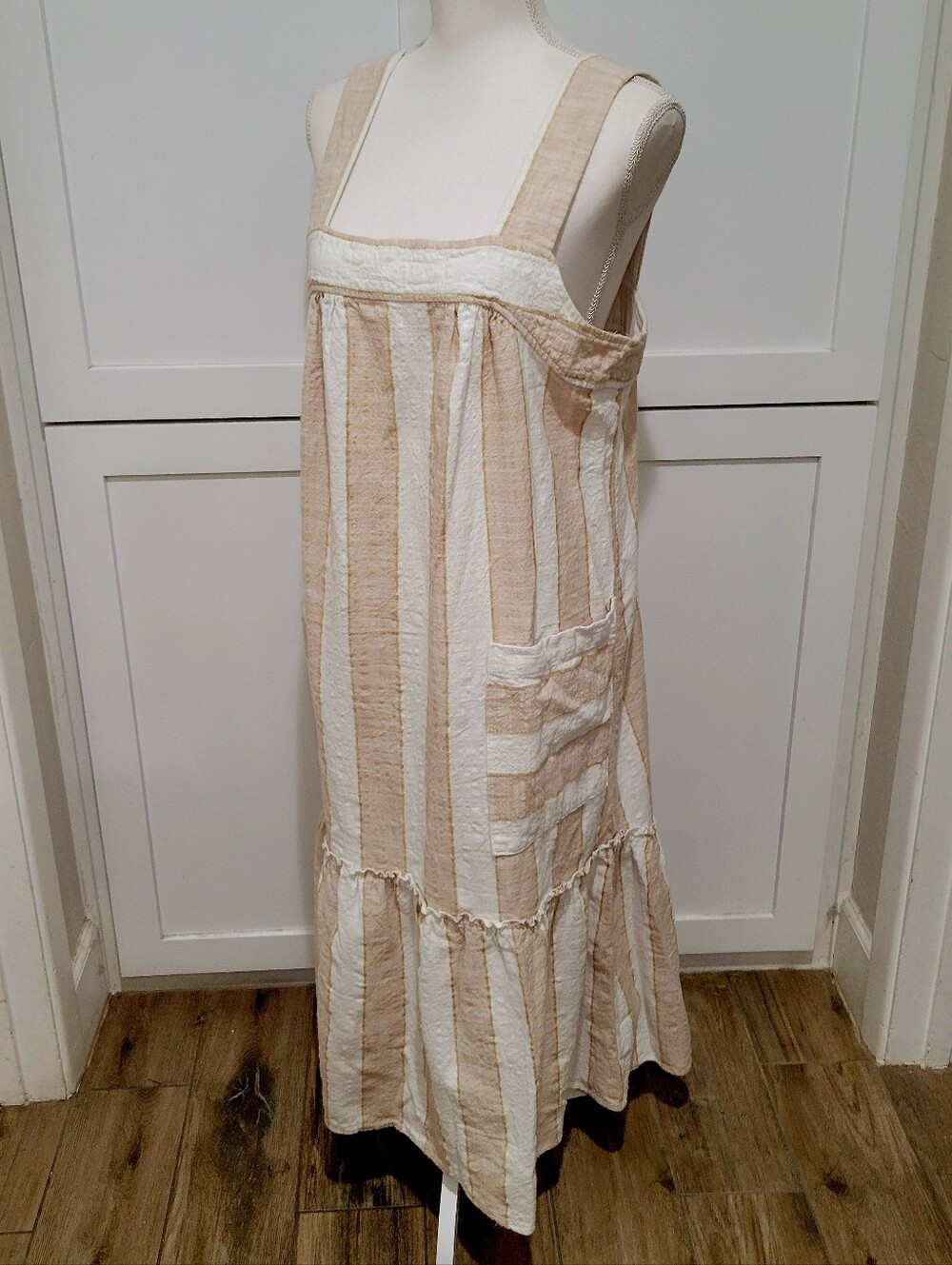 Maeve By Anthropologie Tonal Striped Maxi Dress in Beige and White | Size Large - Picture 2 of 6